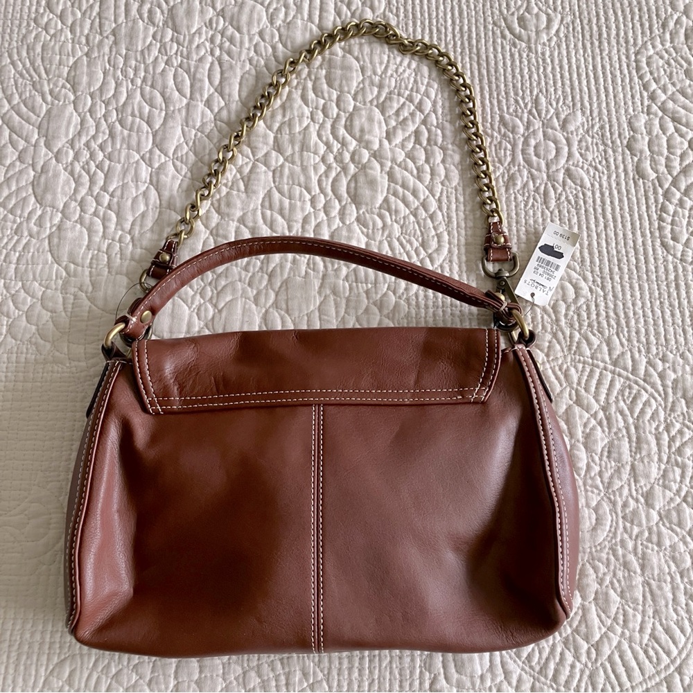 NWT Talbots brown leather shoulder bag w/magnetic closure & chain option - Picture 2 of 16